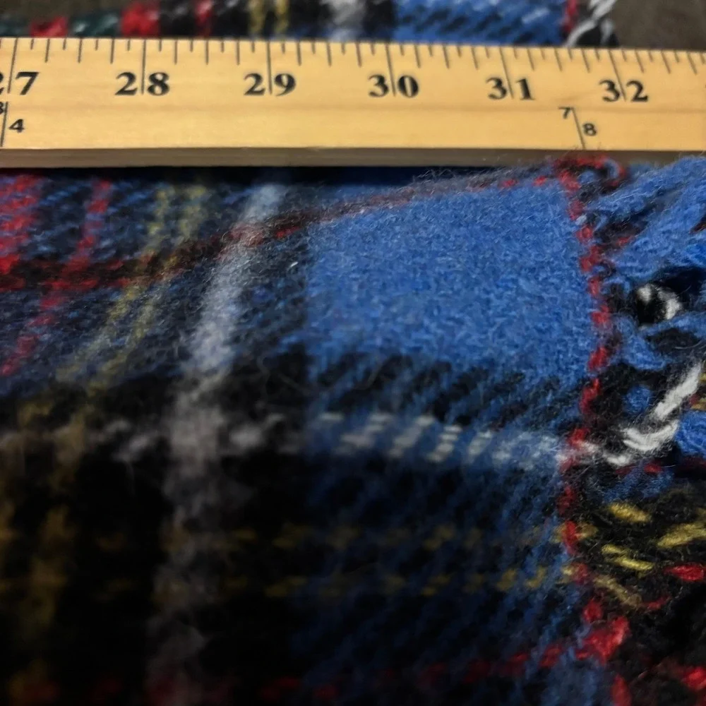 100% Wool Vintage Anderson Tartan Throw Blanket Travel Rug Bronte Tweed Blue Red